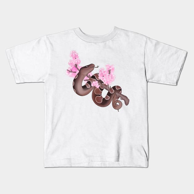 Pink Sakura Ball Python: Brown Kids T-Shirt by kailanipinon